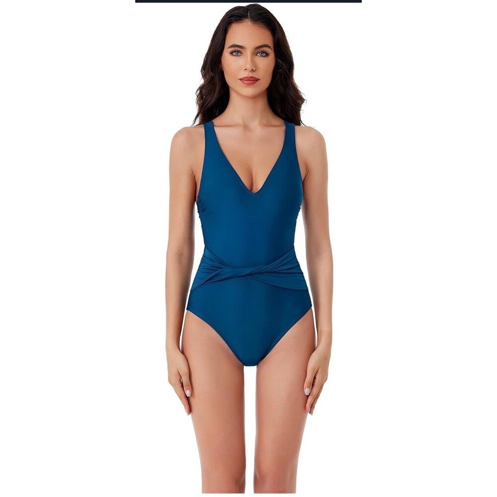 BCA by Rebecca Virtue Tori Coral Twist One Piece Plunge Swimsuit Size Large